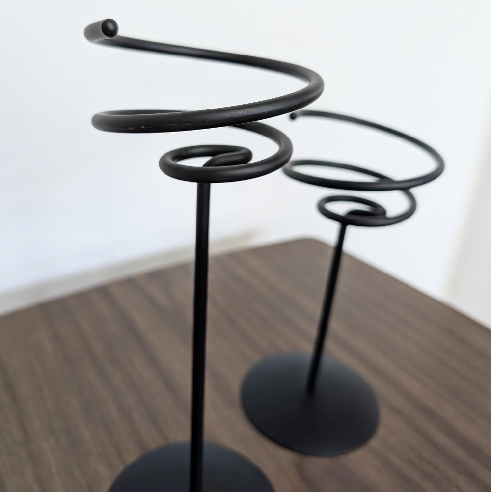 Pair Of Black Metal Funky Spiral Candle Holders - Picture 5 of 6
